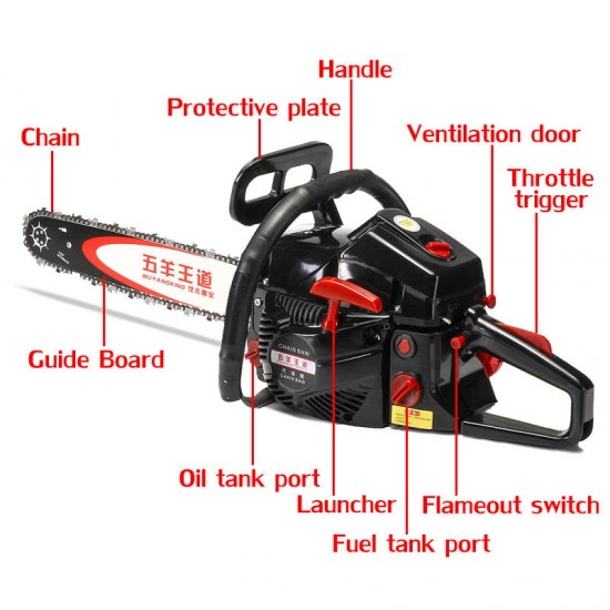 5000W 20 inch Electric Chainsaw Bar Gasoline Powered Chain Saw 68cc Engine 2 Cycle