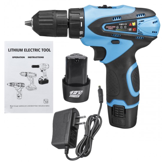 12V Cordless Power Drill 2 Speed Electric Screwdriver Repair Tools Kit W/ 2 Pcs Li-ion Battery 12V Cordless Power Drill 2 Speed Electric Screwdriver Repair Tools Kit W/ 2 Pcs Li-ion Battery