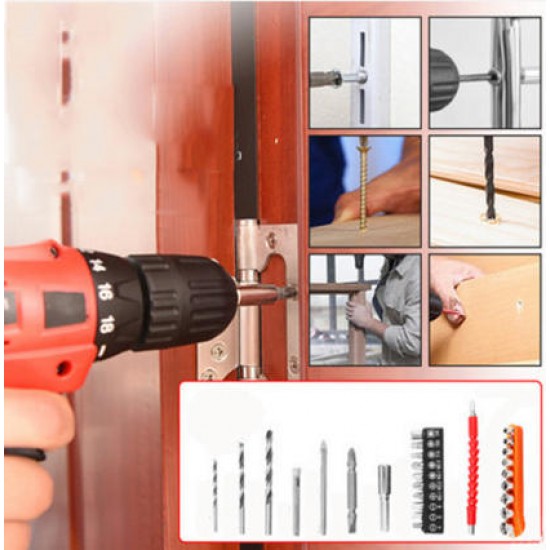 12V Electric Cordless Drill Digital Display Single/Double Speed 18+1 Torque Lithium Drill Multifunction Household Screwdriver W/ Accessories