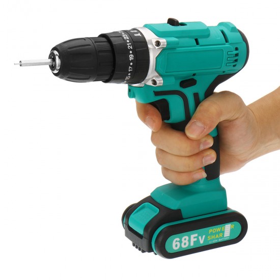 68FV Household Lithium Electric Screwdriver 2 Speed Impact Power Drills Rechargeable Drill Driver W/ 2 Li-ion Batteries