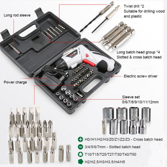 4.8V Multi-Function Electric Screwdriver Portable Charging W/ 44pcs Screws Power Tool Set 4.8V Multi-Function Electric Screwdriver Portable Charging W/ 44pcs Screws Power Tool Set