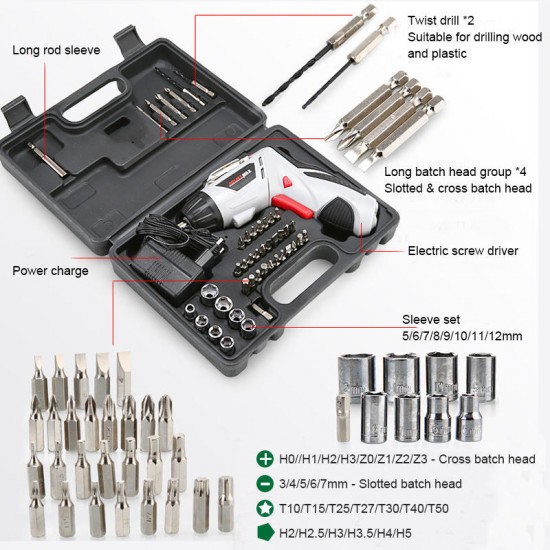 4.8V Multi-Function Electric Screwdriver Portable Charging W/ 44pcs Screws Power Tool Set