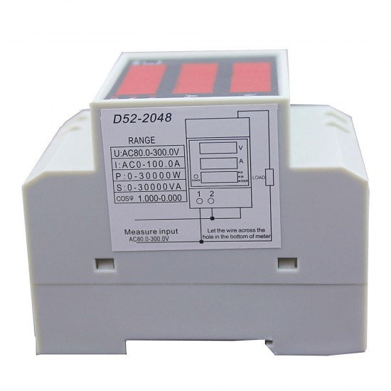 D52-2048 Digital Energy Meter LED Active Power Factor Multi-Functional Power Meter Voltmeter Current Meter AC80-300V,0-100A