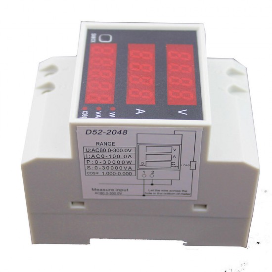 D52-2048 Digital Energy Meter LED Active Power Factor Multi-Functional Power Meter Voltmeter Current Meter AC80-300V,0-100A