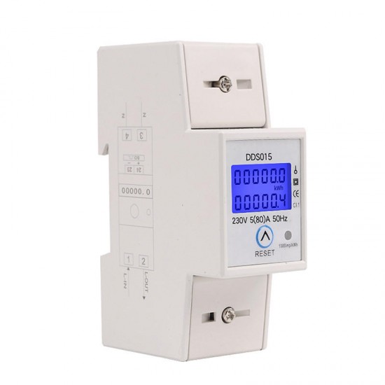 DDS015 Backlights Single Phase Energy Meter 5-80A 230V 50Hz Wattmeter Power Consumption Watt Electronic Energy Meter With Reset Function