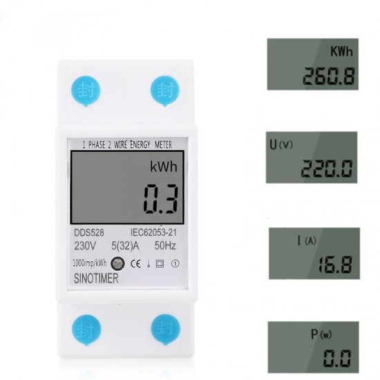 DDS528 LCD Digital Display Energy Meter 230V AC 50Hz Power Consumption kWh Meter Single Phase Energy Meter Watt Wattmeter