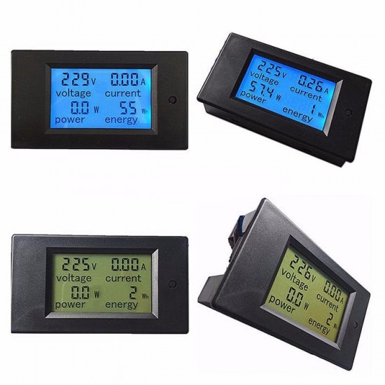 021 4 in 1 LCD Voltage Current Active Power Energy Meter Blue Backlight Panel Voltmeter Ammeter KWH Meter 0-20A 80-260V 50/60HZ