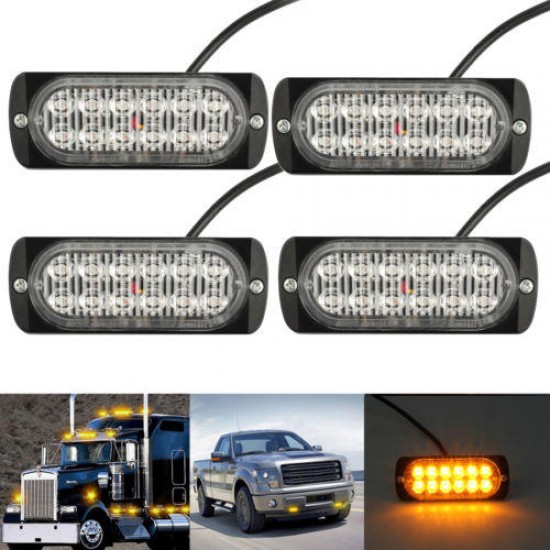 12 LED Amber Car Emergency Flashing Light vehicle Strobe Flash Warning Lamp 6500K 12/24V 36W