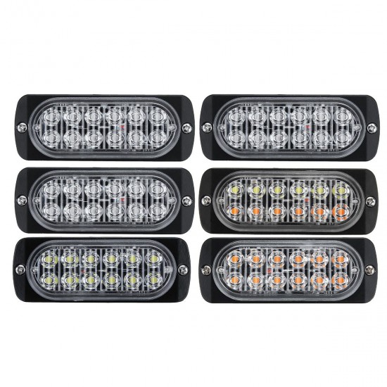 12 LED Amber Car Emergency Flashing Light vehicle Strobe Flash Warning Lamp 6500K 12/24V 36W