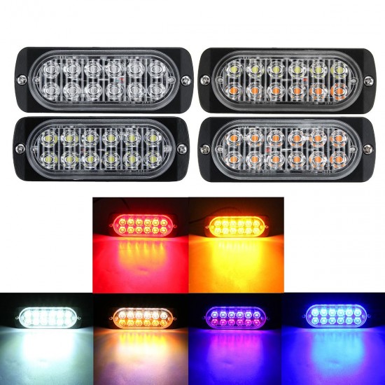 12 LED Amber Car Emergency Flashing Light vehicle Strobe Flash Warning Lamp 6500K 12/24V 36W