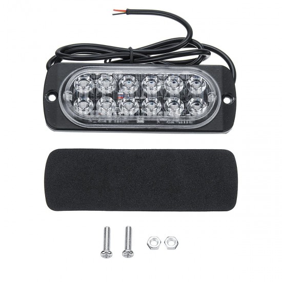 12 LED Amber Car Emergency Flashing Light vehicle Strobe Flash Warning Lamp 6500K 12/24V 36W