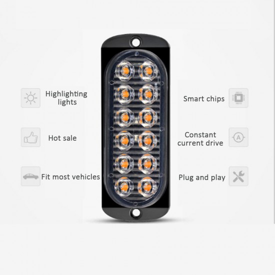 12LED Amber Car Emergency Flashing Light vehicle Strobe Flash Warning Lamp 6500K 12/24V 36W 18 Kind Flashing Model