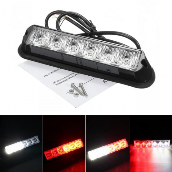 12V Red &White 6LED Emergency Warning Strobe Flashing Light Bar For Car SUV