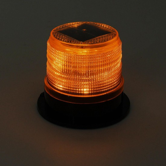 12V Round Roof Solar LED Magnetic Beacon Light Emergency Warning Strobe Yellow IP65 Waterproof