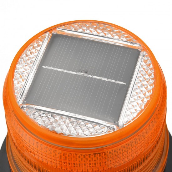 12V Round Roof Solar LED Magnetic Beacon Light Emergency Warning Strobe Yellow IP65 Waterproof