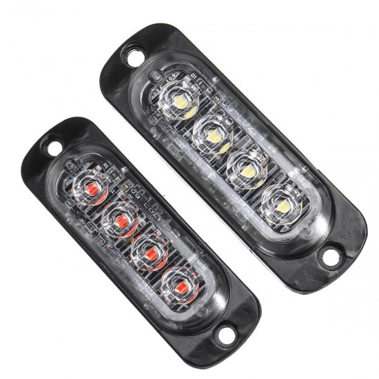 12W 4 LED Flash Strobe Warning Light Emergency Lamp Red/White 12/24V For Car Truck Motorcycle