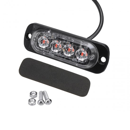 12W 4 LED Flash Strobe Warning Light Emergency Lamp Red/White 12/24V For Car Truck Motorcycle
