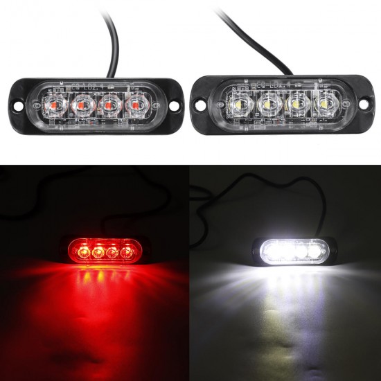 12W 4 LED Flash Strobe Warning Light Emergency Lamp Red/White 12/24V For Car Truck Motorcycle 12W 4 LED Flash Strobe Warning Light Emergency Lamp Red/White 12/24V For Car Truck Motorcycle