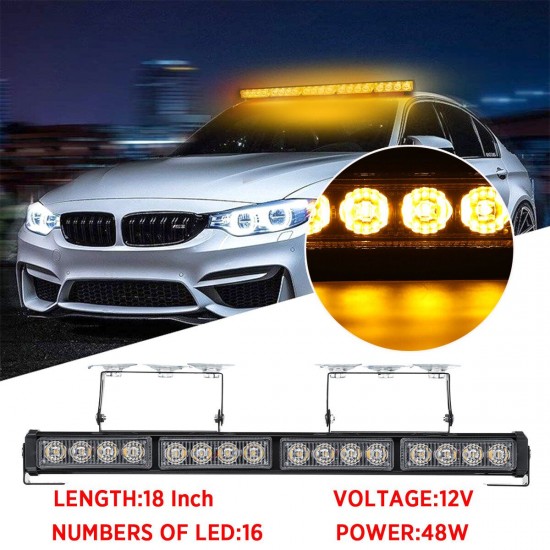 18inch 16 Amber LED Car Roof Windshield Emergency Hazard Warning Flash Strobe Lights