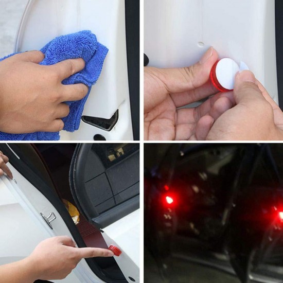 2PCS 5 LED Car Door Open Warning Light Anti-collision Red Flashing Signal Lamp Waterproof with Magnetic Sensor
