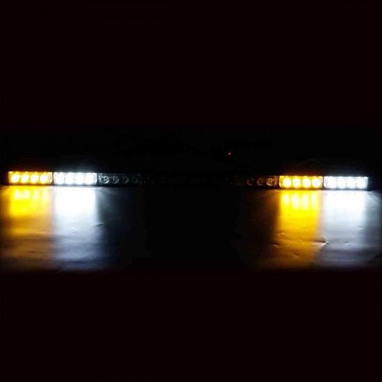 35Inch 32 LED Warning Strobe Light Traffic Advisor Emergency Hazard Bar Amber+White