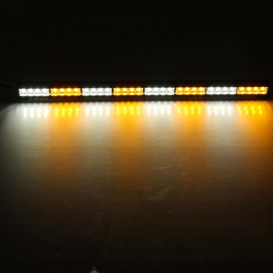 36Inch 32 LED Emergency Warning Light Bar Traffic Advisor Strobe Lamp Amber+White Dual Color 12V for Ambulance Truck