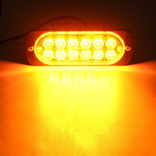 4PCS 36W 12 LED Ultra-thin Car Emergency Flashing Lights Flash Warning Strobe Lamp 12/24V Amber