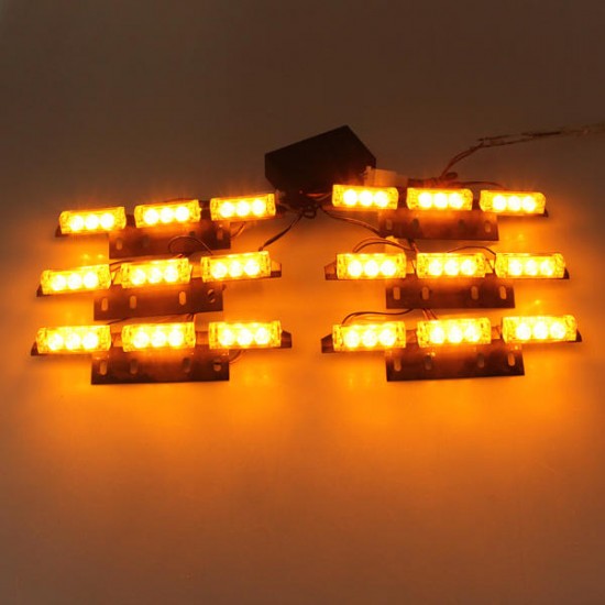 54 LED Emergency Strobe Lights Front Grill Flash Lamps with 3 Flashing Mode Yellow for 12V Vehicles
