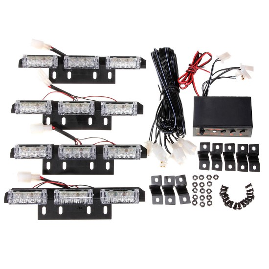 LED Car Grille Strobe Light Mini Police Emergency Warning Signal Flash Lamp 18W 12V Amber 4PCS