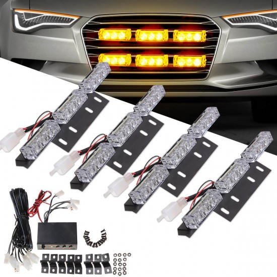 LED Car Grille Strobe Light Mini Police Emergency Warning Signal Flash Lamp 18W 12V Amber 4PCS LED Car Grille Strobe Light Mini Police Emergency Warning Signal Flash Lamp 18W 12V Amber 4PCS