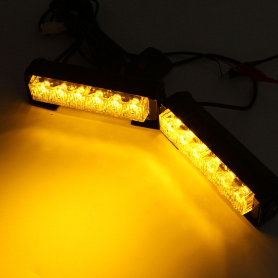 Pair 6 LED Amber Car Flashing Emergency Warning Light Strobe Lamp Switch Harness