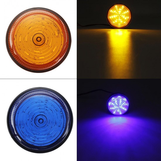 Round 20 LED Strobe Lights Emergency Warning Flashing Beacon Lamp Blue/Yellow DC 10-110V for Truck Tractor Agricultural Vehicle