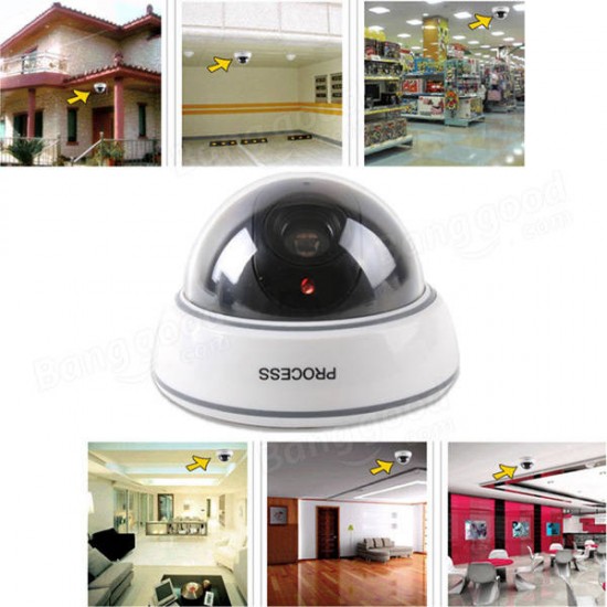 1500B Dummy Simulation Dome Camera Surveillance CCTV Security w/ Flashing Red LED Light