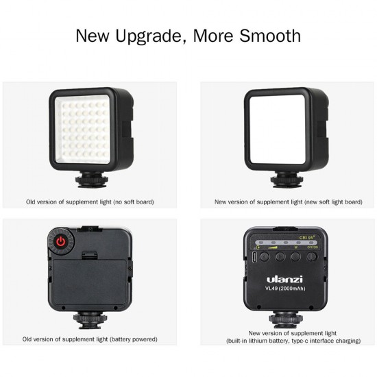 VL49 Mini LED Video Light Photography Lamp 6W Dimmable CRI95+ with Cold Shoe Mount for Canon DSLR Camera VL49 Mini LED Video Light Photography Lamp 6W Dimmable CRI95+ with Cold Shoe Mount for Canon DSLR Camera