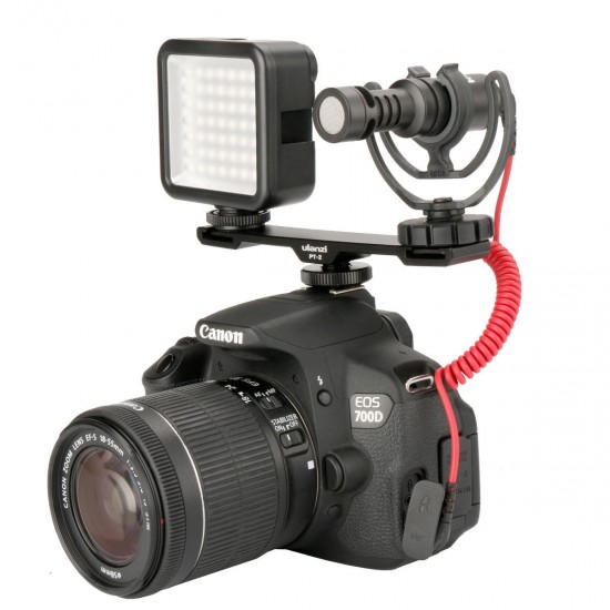 PT-2 Dual Cold Shoe Flash Photography 1/4 Thread Bracket Plate for Microphone Flash Light