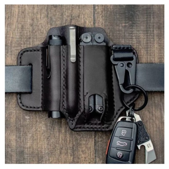 Waist-mounted Retro EDC Tactical Survival Tool Set EDC Field Leather Tactical Bag Mini Flashlight Holster Tool Case
