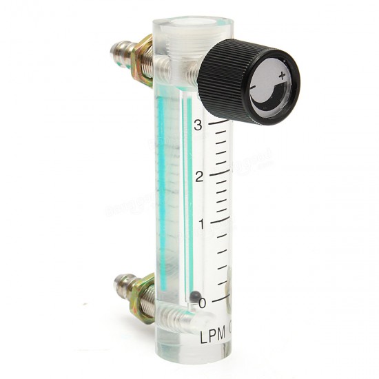 LZQ-2 0-3LPM 93mm Acrylic Gas Air Oxygen Flow Meter with Control Valve Metal Connector