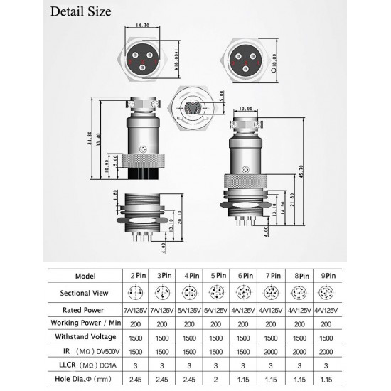 GX16-8 16mm 8 Pin Male & Female Wire Panel Connector Circular Aviation Connector Socket Plug