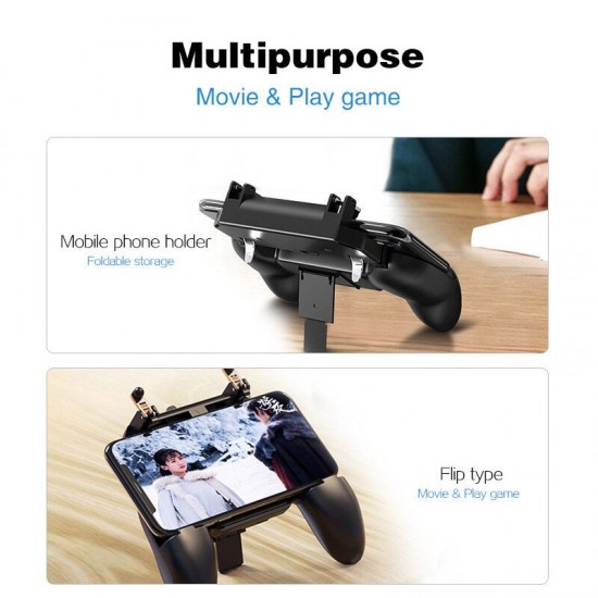 S6-W10 PUBG Game Controller Gamepad Trigger Shooter for PUBG Mobile Game with Foldable Phone Holder for Android iOS Phones