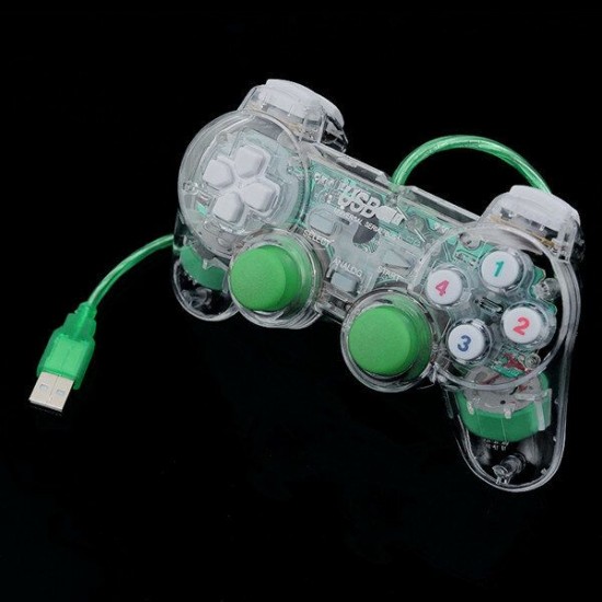 Transparent USB Wired Dual-vibration Feedback Gamepad Game Controller with Joystick for PC Games