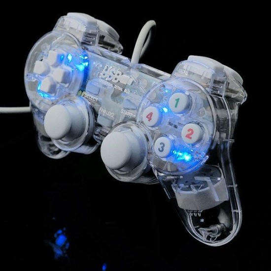 Transparent USB Wired Dual-vibration Feedback Gamepad Game Controller with Joystick for PC Games