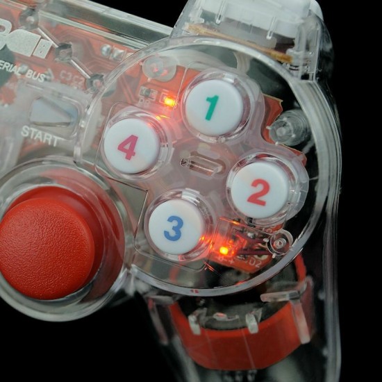 Transparent USB Wired Dual-vibration Feedback Gamepad Game Controller with Joystick for PC Games