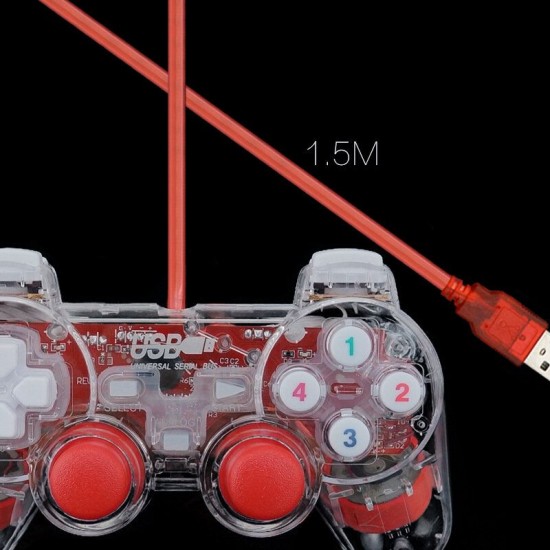 Transparent USB Wired Dual-vibration Feedback Gamepad Game Controller with Joystick for PC Games