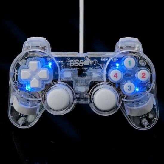 Transparent USB Wired Dual-vibration Feedback Gamepad Game Controller with Joystick for PC Games