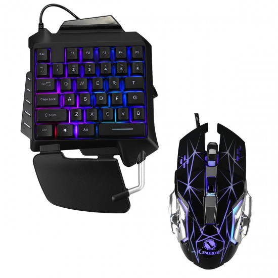 G92 Single Hand RGB LED Backlit Gaming Keyboard 35 Keys Keypad Mouse for PUBG LOL Dota Games