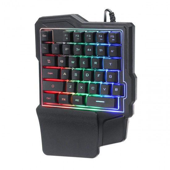 Mini One-Handed Wired 35 Key Gaming Keyboard RGB Led Backlit USB Game Control for PUBG