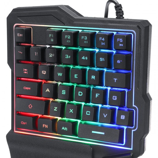 Mini One-Handed Wired 35 Key Gaming Keyboard RGB Led Backlit USB Game Control for PUBG
