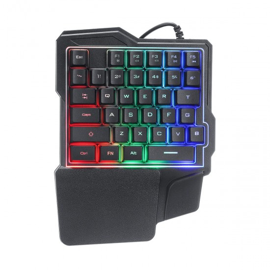 Mini One-Handed Wired 35 Key Gaming Keyboard RGB Led Backlit USB Game Control for PUBG