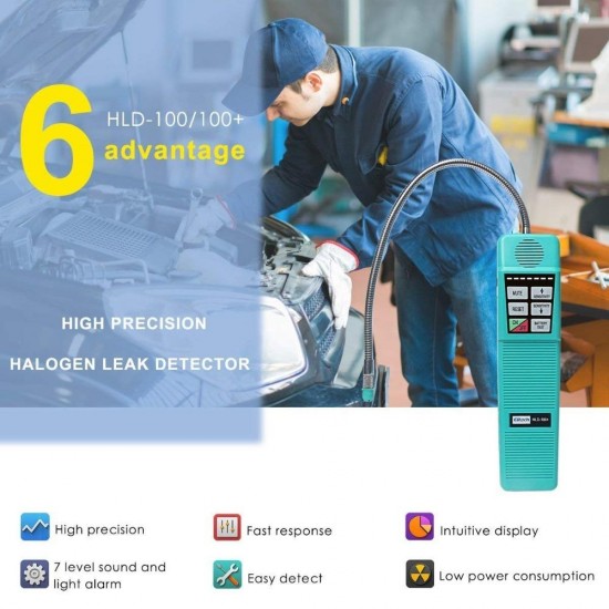 HLD-100+ Halogen Leak Detector Refrigerant Gas Leak Detector Probe with High Sensitivity 3g/yr, AC Leak Tester, Corona Sensor