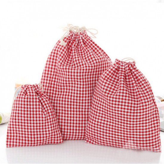 Drawstring Cotton Linen Grid Stripe Gift Bags Pouches Jewelry Bags Wedding Decoration Storage Bags